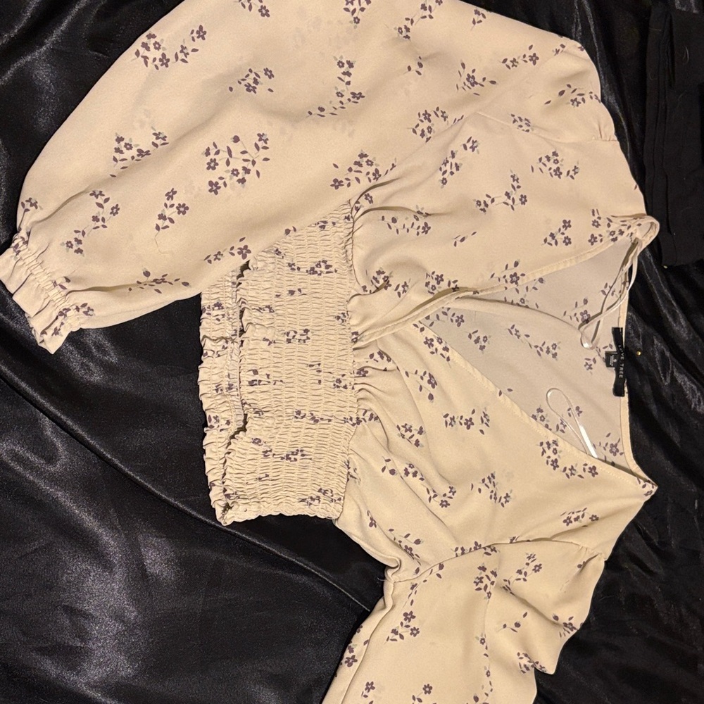 Love Tree Cream Top with Purple Floral Design